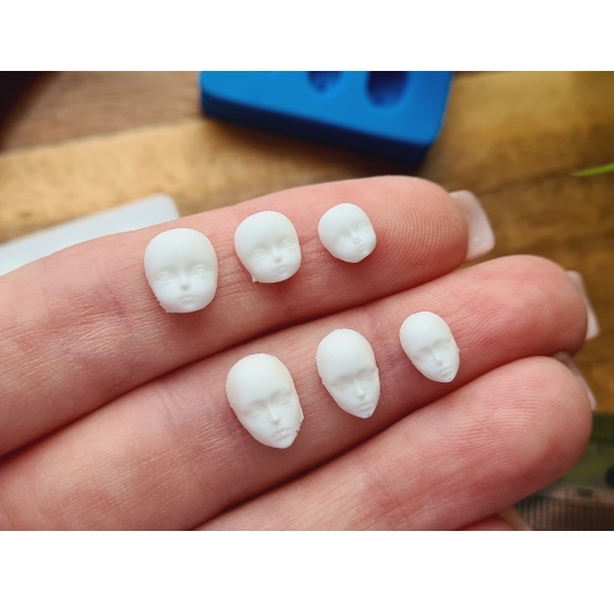 Silicone mold, Doll face, style 49, 6 elements, ~ 0.5-1 cm, H:0.4 cm