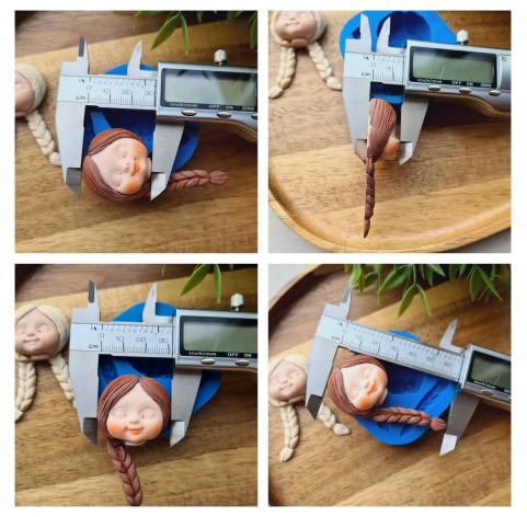 Silicone mold, Doll face, style 52, with hair, 3 elements, ~ 3*3.2 cm, H:1.4 cm