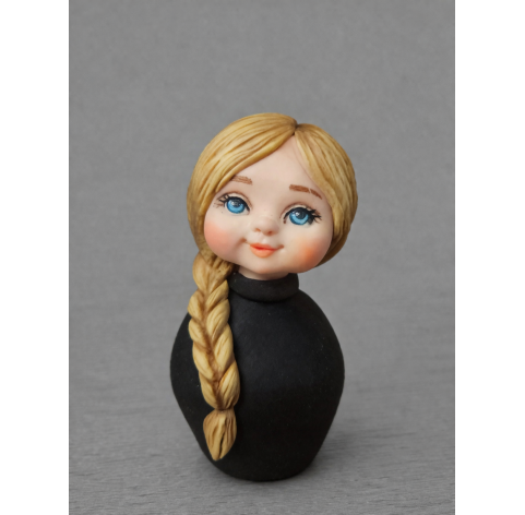 Silicone mold, Doll face, style 52, with hair, 3 elements, ~ 3*3.2 cm, H:1.4 cm