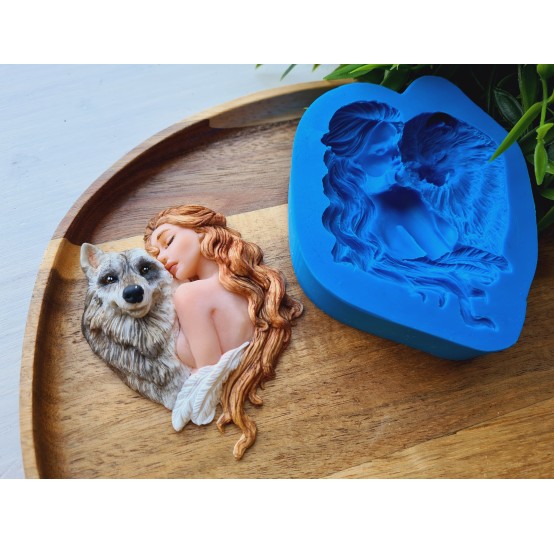 Silicone mold, Woman with wolf, ~ 7*9.1 cm, H:2.2 cm