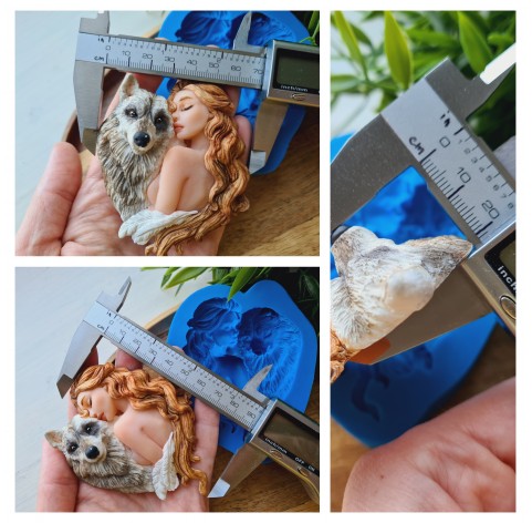 Silicone mold, Woman with wolf, ~ 7*9.1 cm, H:2.2 cm