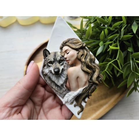 Silicone mold, Woman with wolf, ~ 7*9.1 cm, H:2.2 cm