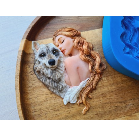 Silicone mold, Woman with wolf, ~ 7*9.1 cm, H:2.2 cm