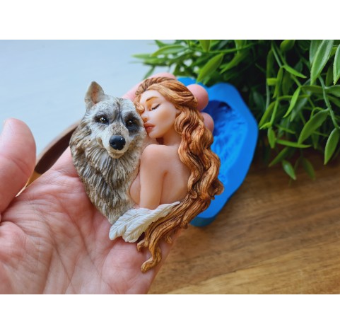 Silicone mold, Woman with wolf, ~ 7*9.1 cm, H:2.2 cm