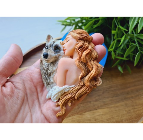 Silicone mold, Woman with wolf, ~ 7*9.1 cm, H:2.2 cm