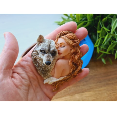 Silicone mold, Woman with wolf, ~ 7*9.1 cm, H:2.2 cm