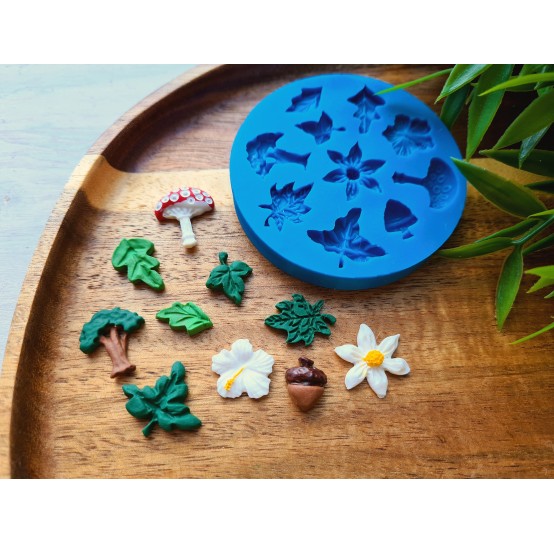 Silicone mold, Set of leaves and nature gifts, 10 elements, ~ 1.2-1.8*0.8-2 cm, H:0.3-0.6 cm