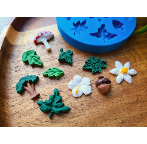 Silicone mold, Set of leaves and nature gifts, 10 elements, ~ 1.2-1.8*0.8-2 cm, H:0.3-0.6 cm