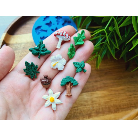 Silicone mold, Set of leaves and nature gifts, 10 elements, ~ 1.2-1.8*0.8-2 cm, H:0.3-0.6 cm