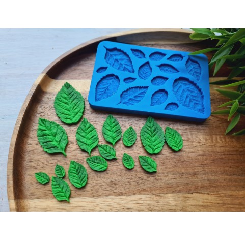 Silicone mold, Leaf, style 2, set, 12 elements, ~ 0.6-2.5*1.1-3.9 cm, H:0.2-0.3 cm