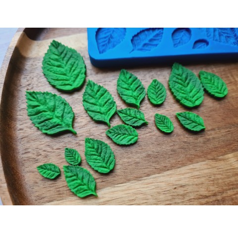 Silicone mold, Leaf, style 2, set, 12 elements, ~ 0.6-2.5*1.1-3.9 cm, H:0.2-0.3 cm