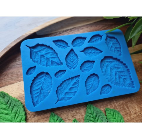 Silicone mold, Leaf, style 2, set, 12 elements, ~ 0.6-2.5*1.1-3.9 cm, H:0.2-0.3 cm