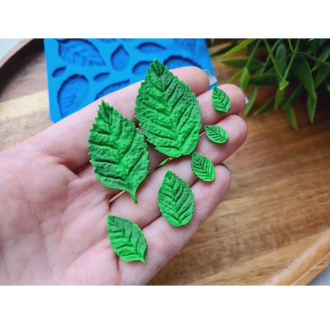 Silicone mold, Leaf, style 2, set, 12 elements, ~ 0.6-2.5*1.1-3.9 cm, H:0.2-0.3 cm