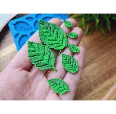 Silicone mold, Leaf, style 2, set, 12 elements, ~ 0.6-2.5*1.1-3.9 cm, H:0.2-0.3 cm