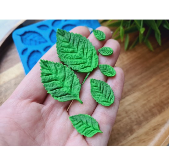 Silicone mold, Leaf, style 2, set, 12 elements, ~ 0.6-2.5*1.1-3.9 cm, H:0.2-0.3 cm