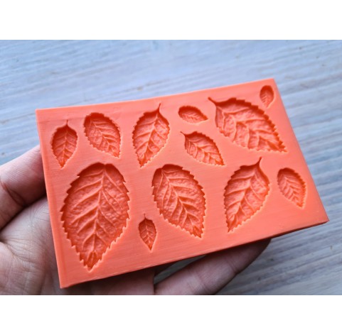 Silicone mold, Leaf, style 2, set, 12 elements, ~ 0.6-2.5*1.1-3.9 cm, H:0.2-0.3 cm