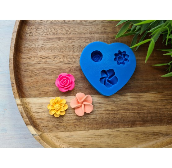 Silicone mold, Set of flowers, style 1, 3 elements, ~ Ø 1.7-2.1 cm, H:0.6-0.8 cm