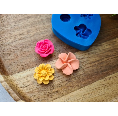 Silicone mold, Set of flowers, style 1, 3 elements, ~ Ø 1.7-2.1 cm, H:0.6-0.8 cm