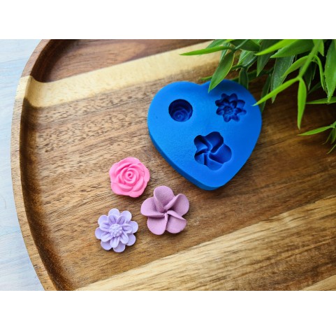 Silicone mold, Set of flowers, style 1, 3 elements, ~ Ø 1.7-2.1 cm, H:0.6-0.8 cm