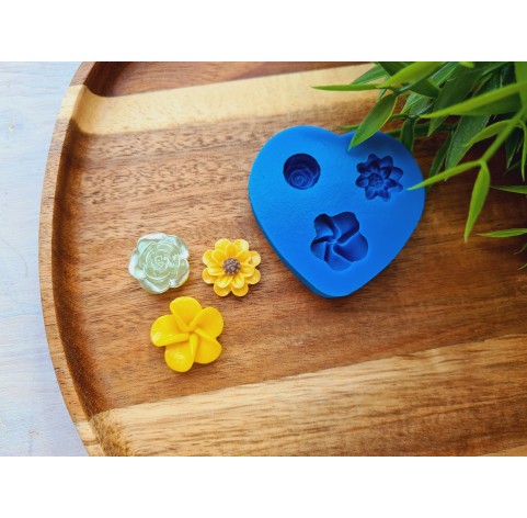 Silicone mold, Set of flowers, style 1, 3 elements, ~ Ø 1.7-2.1 cm, H:0.6-0.8 cm