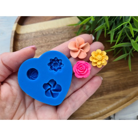 Silicone mold, Set of flowers, style 1, 3 elements, ~ Ø 1.7-2.1 cm, H:0.6-0.8 cm