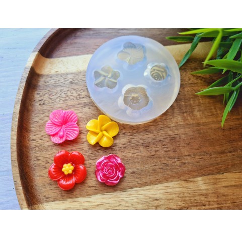 Silicone mold, Set of flowers, style 2, 4 elements, ~ Ø 1.8-2.2 cm, H:0.6-0.7 cm