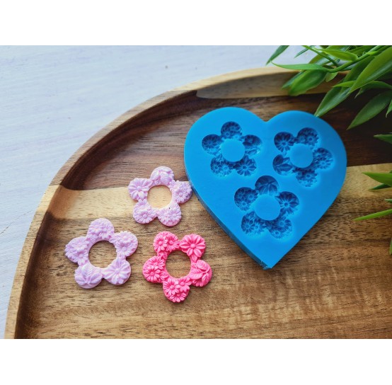 Silicone mold, Flower, style 1, 3 elements, ~ Ø 2.7 cm, H:0.3 cm