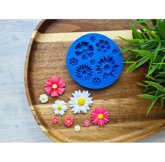 Silicone mold, Daisy, style 1, 9 elements, ~ 0.7-3.2 cm, H:0.2-0.6 cm