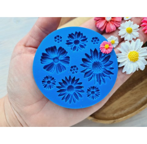 Silicone mold, Daisy, style 1, 9 elements, ~ 0.7-3.2 cm, H:0.2-0.6 cm