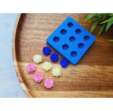 Silicone mold, Rose, style 3, small, 9 elements, ~ Ø 1.2 cm, H:0.5 cm