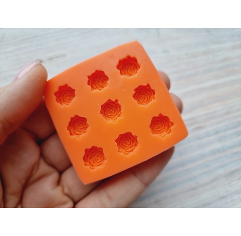 Silicone mold, Rose, style 3, small, 9 elements, ~ Ø 1.2 cm, H:0.5 cm