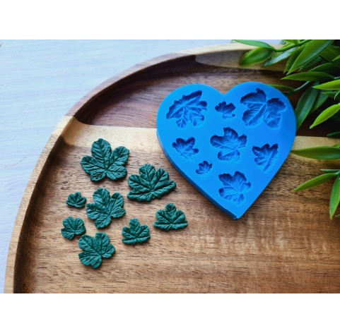 Silicone mold, Cloudberry leaf, style 2, 8 elements, ~ 0.7-2.5 cm, H:0.2 cm