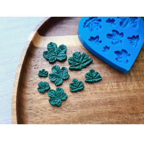 Silicone mold, Cloudberry leaf, style 2, 8 elements, ~ 0.7-2.5 cm, H:0.2 cm