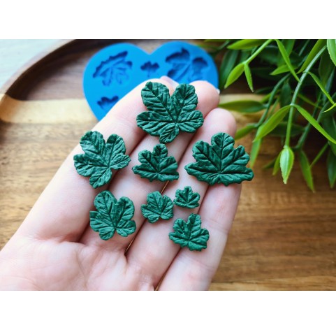 Silicone mold, Cloudberry leaf, style 2, 8 elements, ~ 0.7-2.5 cm, H:0.2 cm