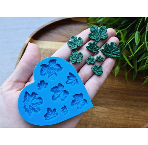 Silicone mold, Cloudberry leaf, style 2, 8 elements, ~ 0.7-2.5 cm, H:0.2 cm