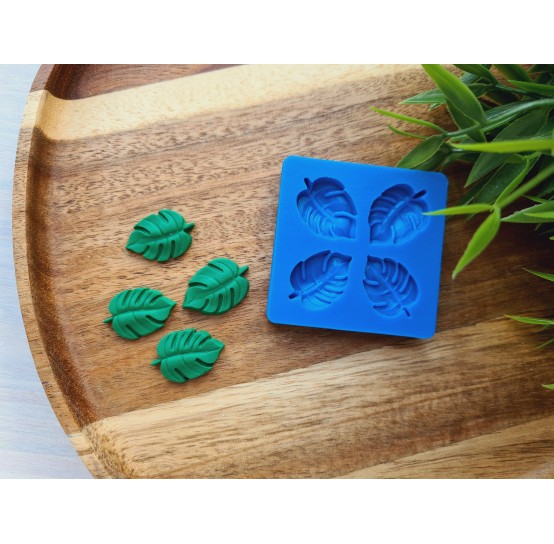 Silicone mold, Monstera leaf, style 2, 4 elements, ~ 2.1*2 cm, H:0.4 cm