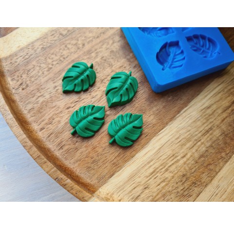 Silicone mold, Monstera leaf, style 2, 4 elements, ~ 2.1*2 cm, H:0.4 cm