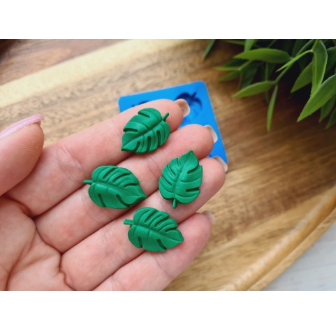 Silicone mold, Monstera leaf, style 2, 4 elements, ~ 2.1*2 cm, H:0.4 cm