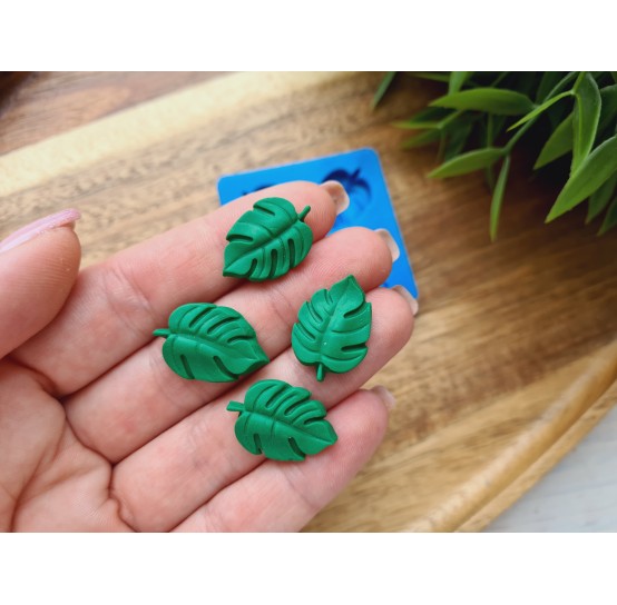 Silicone mold, Monstera leaf, style 2, 4 elements, ~ 2.1*2 cm, H:0.4 cm