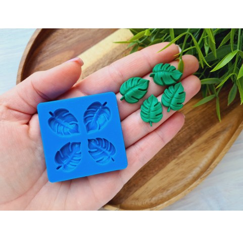 Silicone mold, Monstera leaf, style 2, 4 elements, ~ 2.1*2 cm, H:0.4 cm