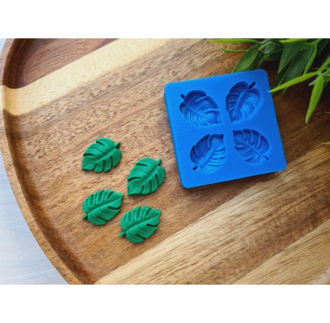 Silicone mold, Monstera leaf, style 2, 4 elements, ~ 2.1*2 cm, H:0.4 cm