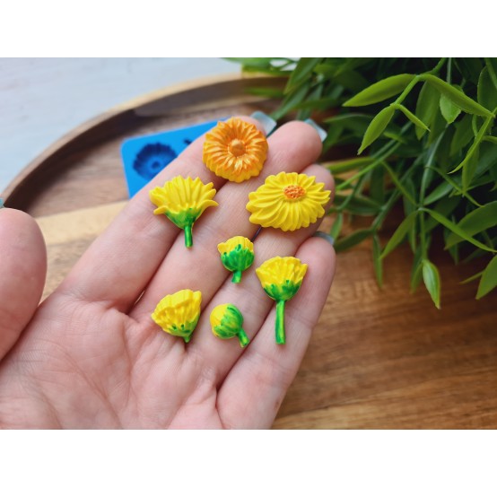 Silicone mold, Dandelion, style 2, 7 elements, ~ 0.9-2.3 cm, H:0.4-0.6 cm