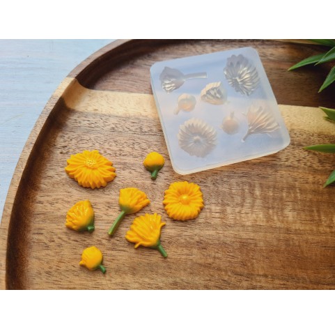 Silicone mold, Dandelion, style 2, 7 elements, ~ 0.9-2.3 cm, H:0.4-0.6 cm