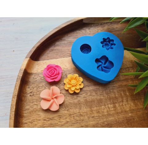 Silicone mold, Set of flowers, style 1, 3 elements, ~ Ø 1.7-2.1 cm, H:0.6-0.8 cm