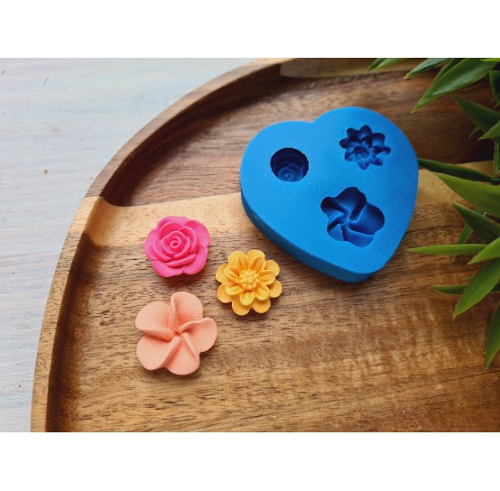 Silicone mold, Set of flowers, style 1, 3 elements, ~ Ø 1.7-2.1 cm, H:0.6-0.8 cm