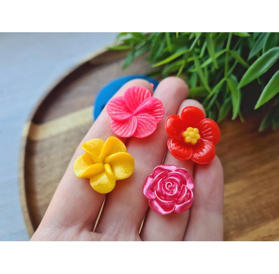 Silicone mold, Set of flowers, style 2, 4 elements, ~ Ø 1.8-2.2 cm, H:0.6-0.7 cm