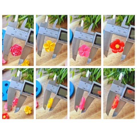 Silicone mold, Set of flowers, style 2, 4 elements, ~ Ø 1.8-2.2 cm, H:0.6-0.7 cm