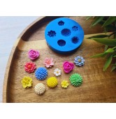 Silicone mold, Set of flowers, style 3, 6 elements, ~ 0.8-1.4 cm, H:0.2-0.6 cm