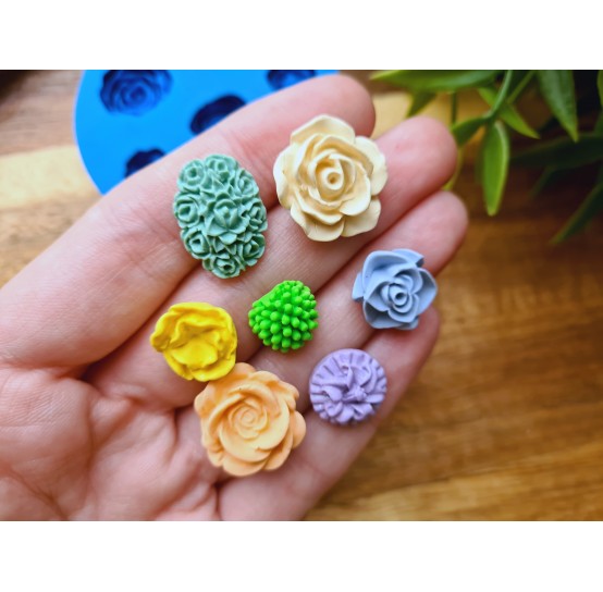 Silicone mold, Set of flowers, style 4, 7 elements, ~ 1-1.8 cm, H:0.5-0.7 cm