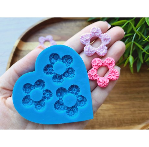 Silicone mold, Flower, style 1, 3 elements, ~ Ø 2.7 cm, H:0.3 cm